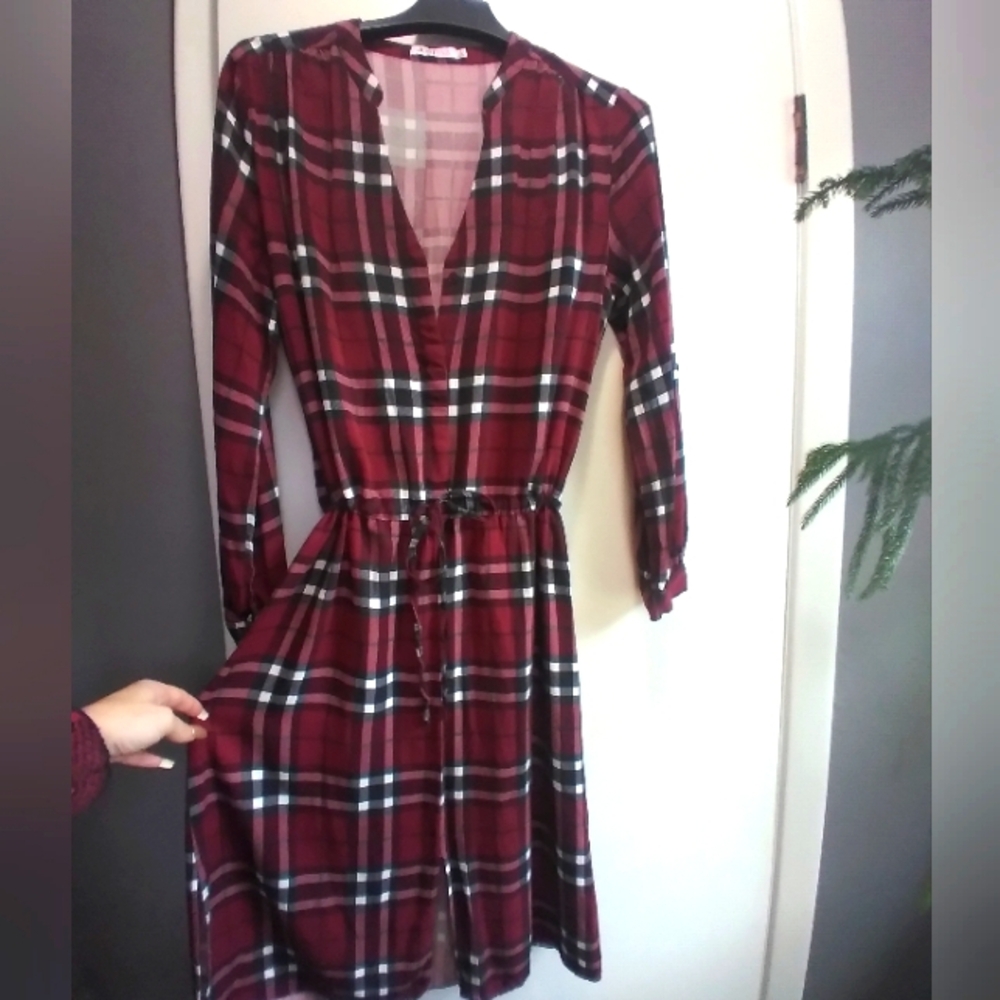 Just Fab burgundy plaid dress